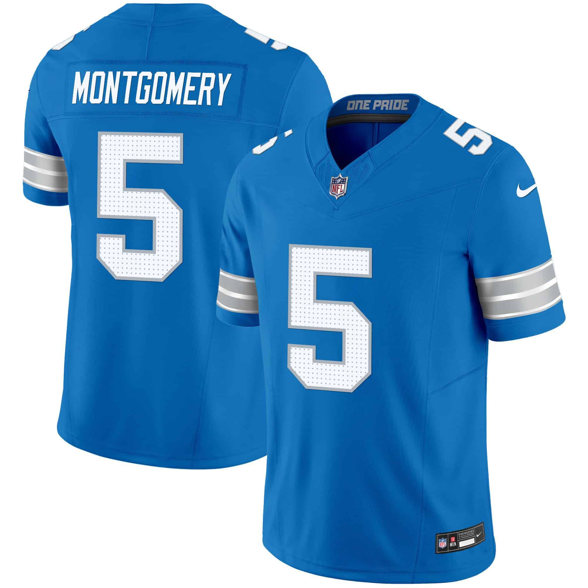 Men Detroit Lions 5 Montgomery Blue 2024 Nike Vapor Limited NFL Jersey